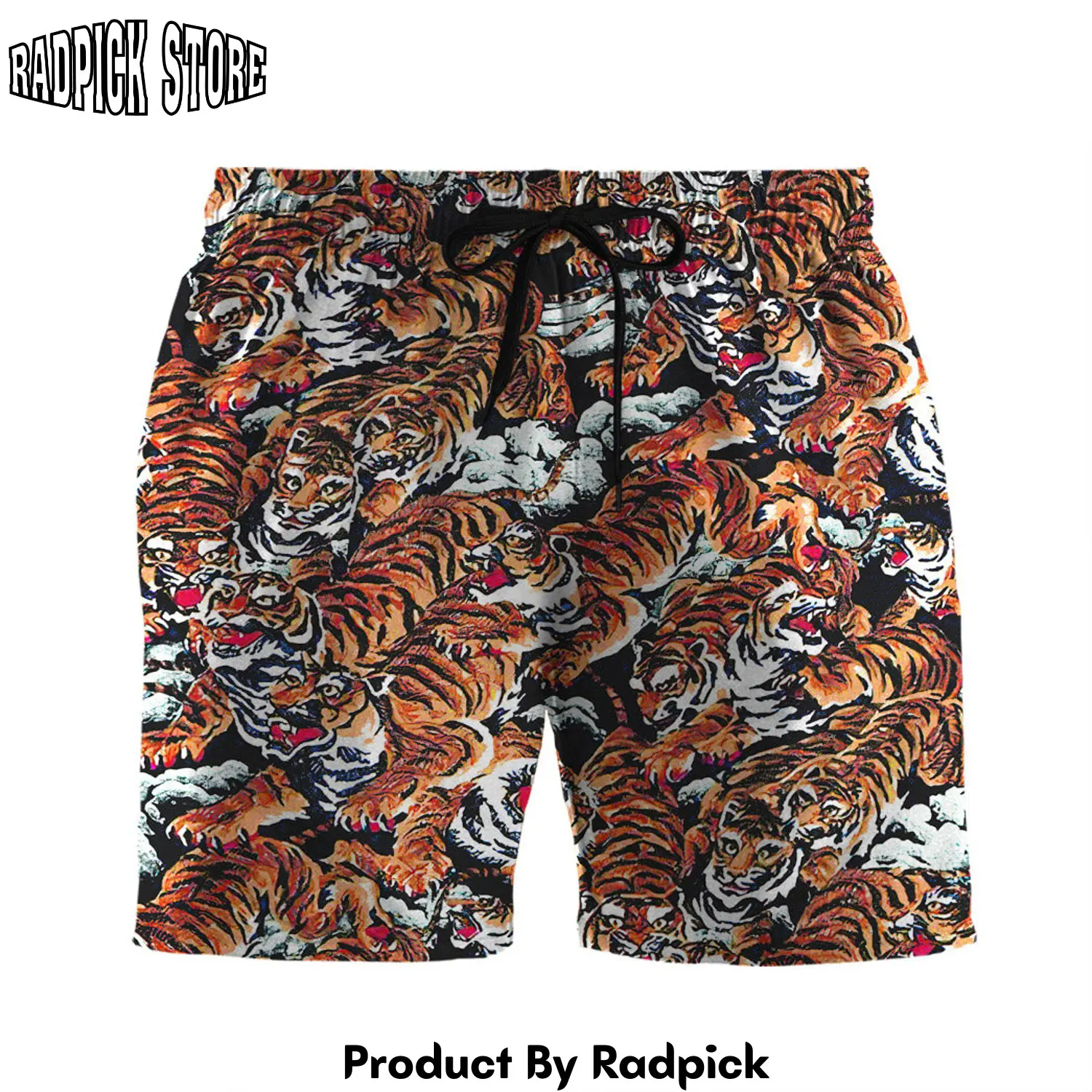 Radpick 3d one hundred tigers black custom men short rp631304